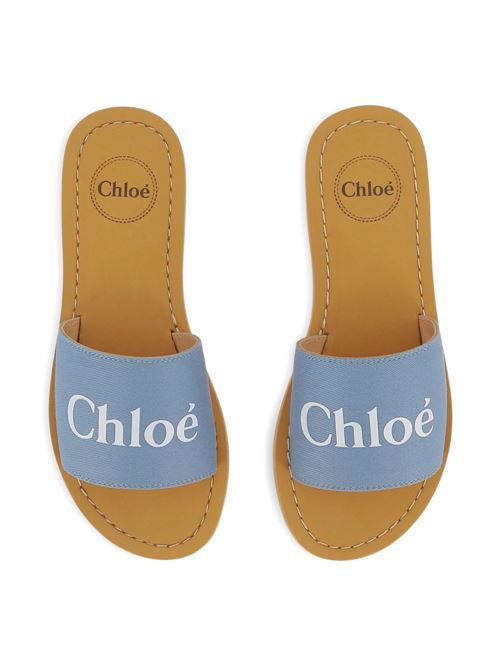 Ciabatte bambina Chloé Woody blu con fascia logo Chloe' Kids | C20881821